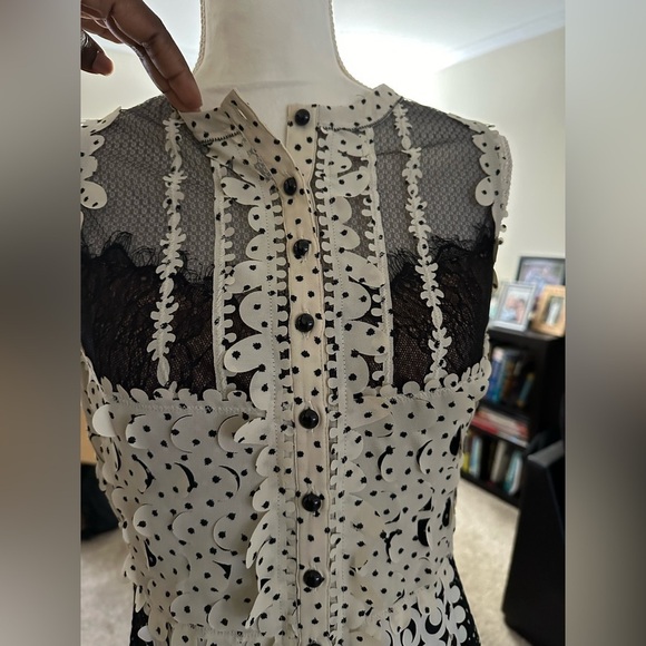 Bequile by BYRON LARS Anthro Lasercut Black Cream Bodycon Dress Sz 4 - Picture 4 of 15